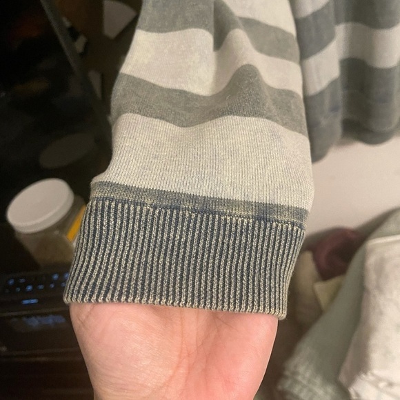 Blue Striped V-Stitched Stone Washed Sweater - Picture 6 of 12